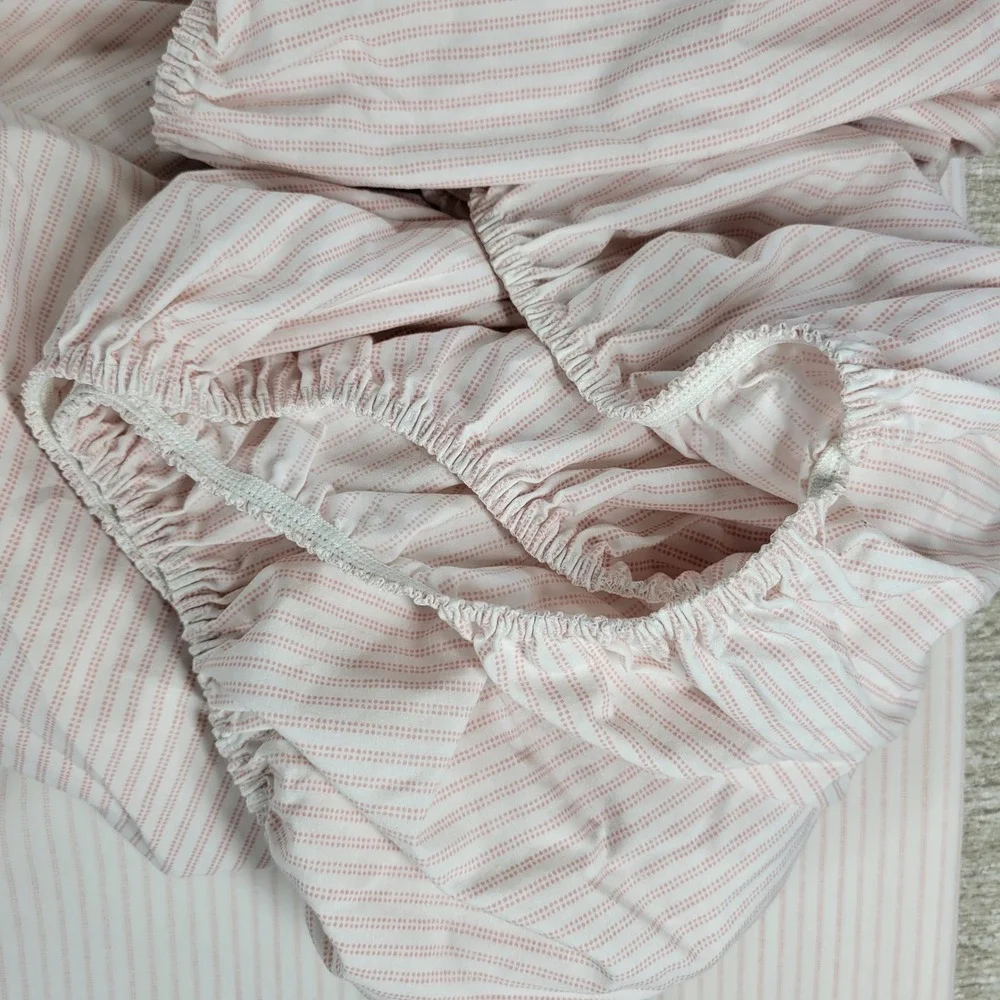 Laura Ashley Ticking Stripe King Sheet Set Pink Ruffle Bedding USA Made Vintage